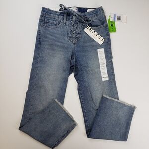 FRAYED brand jeans high rise straight crop lace front size 0 NEW